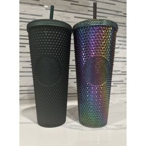 2 Pack - Starbucks Matte Green & Rainbow Chrome  Venti Tumbler 24 oz